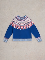 White Stuff Blue Sapphire Fairisle Pattern Jumper - Image 5 of 6