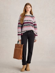 White Stuff Grey Gabby Longline Fairisle Pattern Jumper - Image 1 of 6