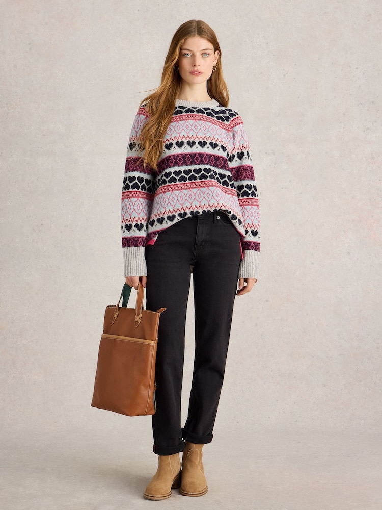White Stuff Grey Gabby Longline Fairisle Pattern Jumper - Image 1 of 6
