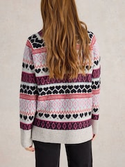 White Stuff Grey Gabby Longline Fairisle Pattern Jumper - Image 2 of 6