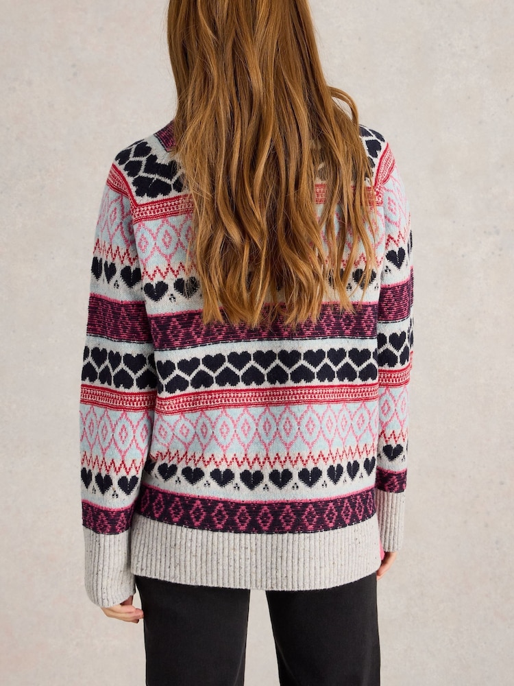 White Stuff Grey Gabby Longline Fairisle Pattern Jumper - Image 2 of 6