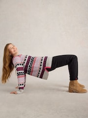 White Stuff Grey Gabby Longline Fairisle Pattern Jumper - Image 4 of 6