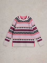 White Stuff Grey Gabby Longline Fairisle Pattern Jumper - Image 5 of 6
