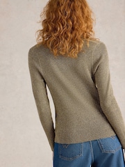 White Stuff Green Riley Sparkle Rib Collar Jumper - Image 2 of 6