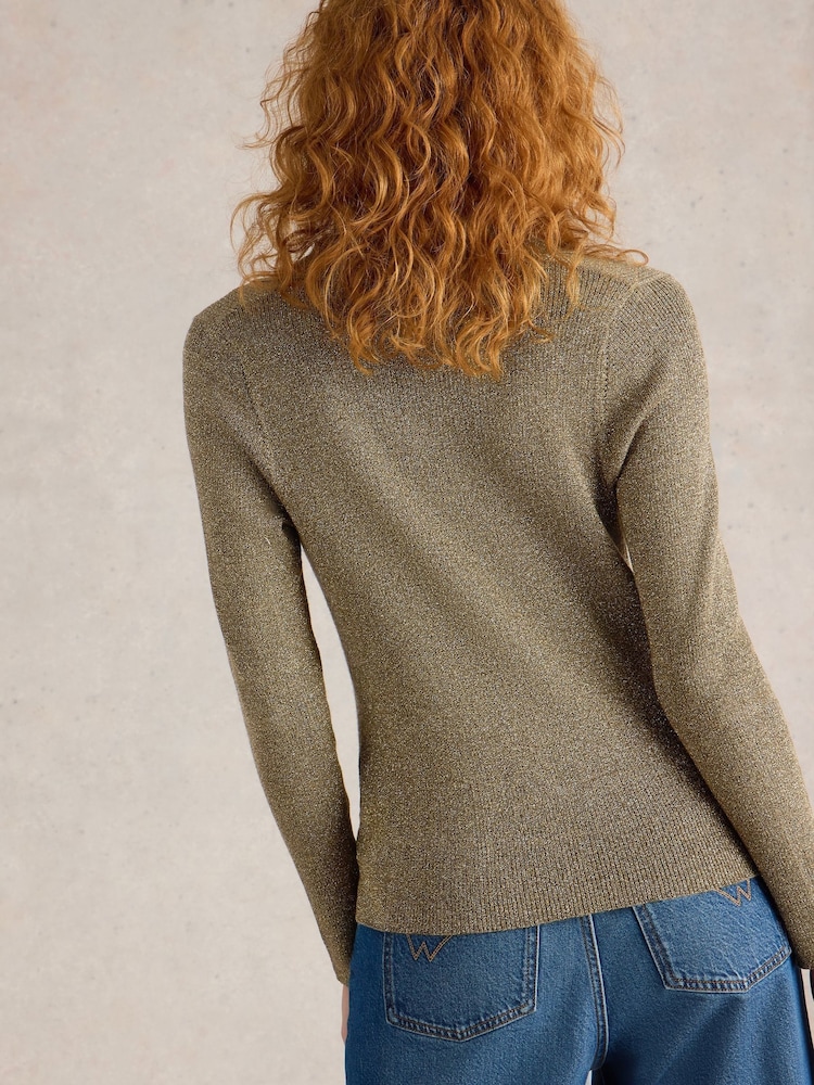 White Stuff Green Riley Sparkle Rib Collar Jumper - Image 2 of 6