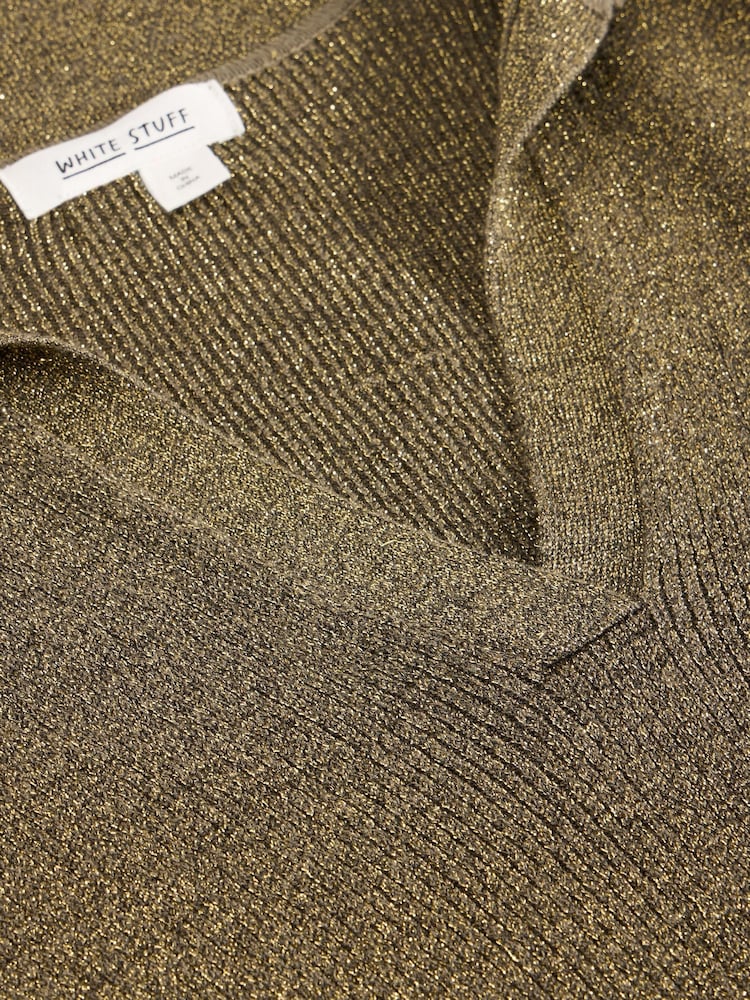 White Stuff Green Riley Sparkle Rib Collar Jumper - Image 6 of 6