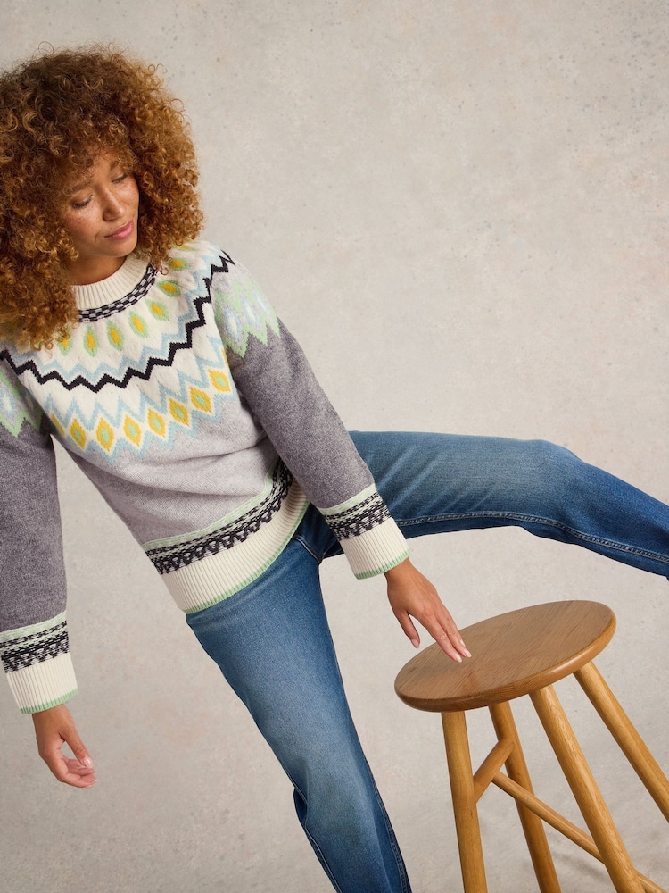 White Stuff Grey Sunset Fairisle Pattern Jumper - Image 2 of 6