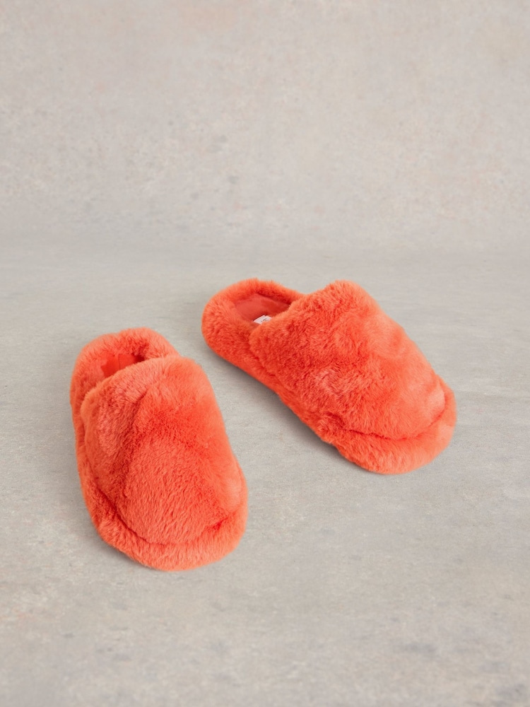 White Stuff Red Faux Fur Mule Slippers - Image 2 of 4 White Stuff Red Faux Fur Mule Slippers - Image 2 of 4