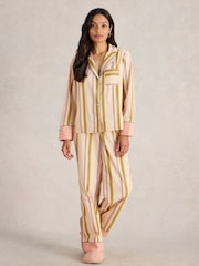 White Stuff Ivory Stripe Nina Organic Pyjamas Shirt - Image 1 of 6
