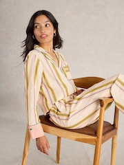 White Stuff Ivory Stripe Nina Organic Pyjamas Shirt - Image 3 of 6