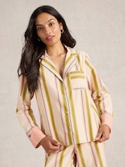 White Stuff Ivory Stripe Nina Organic Pyjamas Shirt - Image 4 of 6