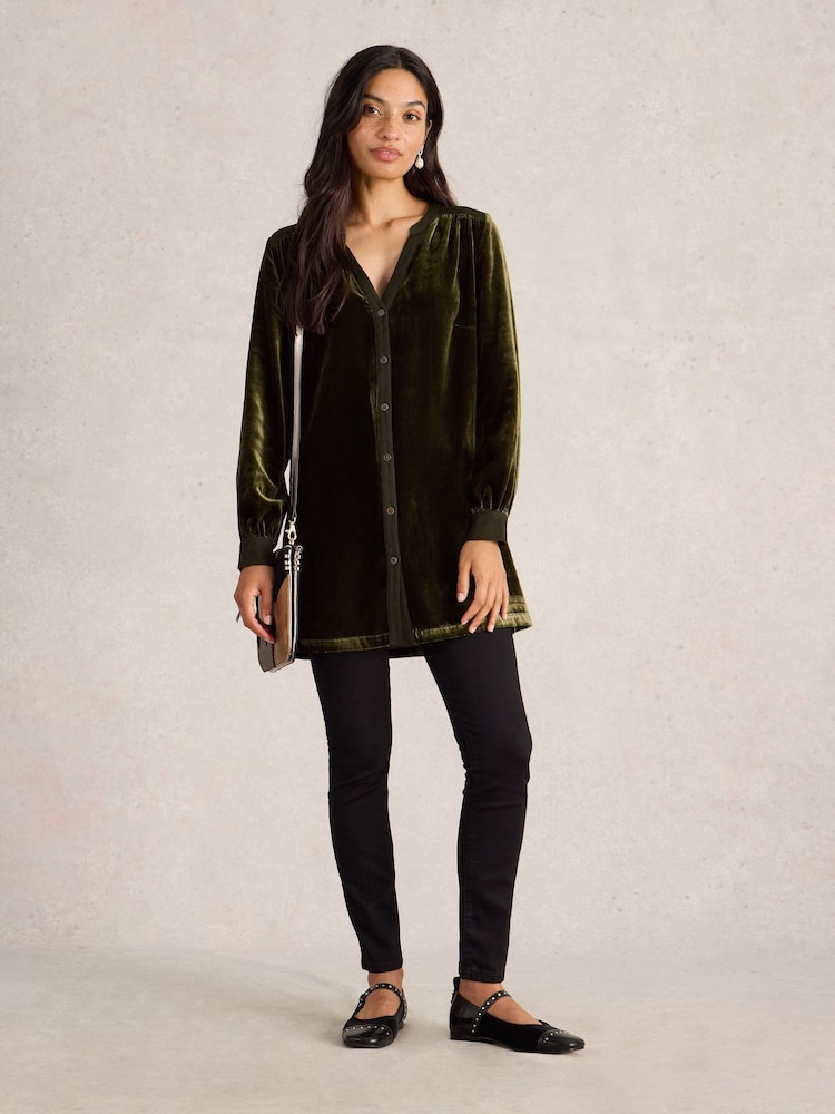 White Stuff Green Olive Velvet Tunic - Image 1 of 6