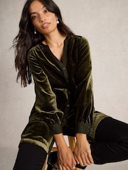 White Stuff Green Olive Velvet Tunic - Image 2 of 6
