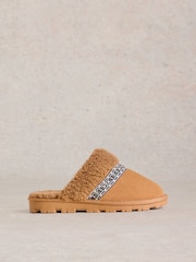 White Stuff Brown Suede Shearling Slipper Mules - Image 1 of 4