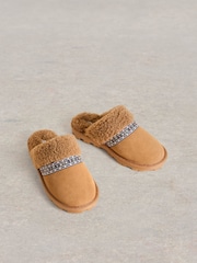 White Stuff Brown Suede Shearling Slipper Mules - Image 2 of 4