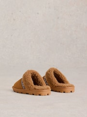 White Stuff Brown Suede Shearling Slipper Mules - Image 3 of 4
