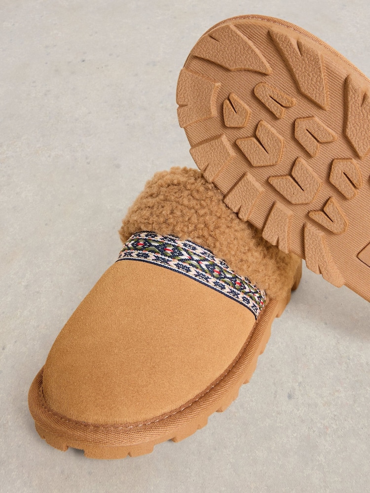 White Stuff Brown Suede Shearling Slipper Mules - Image 4 of 4