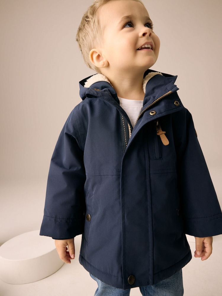 Navy Waterproof Borg Lined Parka Coat (3mths-7yrs) - Image 1 of 12 Navy Waterproof Borg Lined Parka Coat (3mths-7yrs) - Image 1 of 12