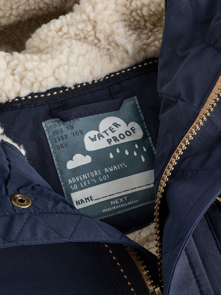Navy Waterproof Borg Lined Parka Coat (3mths-7yrs) - Image 10 of 12