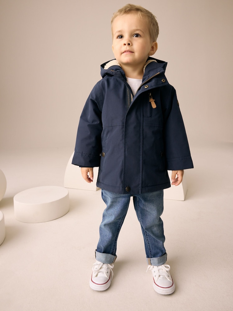 Navy Waterproof Borg Lined Parka Coat (3mths-7yrs) - Image 2 of 12 Navy Waterproof Borg Lined Parka Coat (3mths-7yrs) - Image 2 of 12