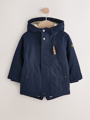 Navy Waterproof Borg Lined Parka Coat (3mths-7yrs) - Image 6 of 12