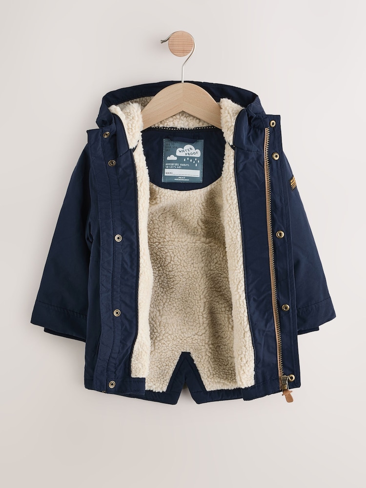 Navy Waterproof Borg Lined Parka Coat (3mths-7yrs) - Image 7 of 12