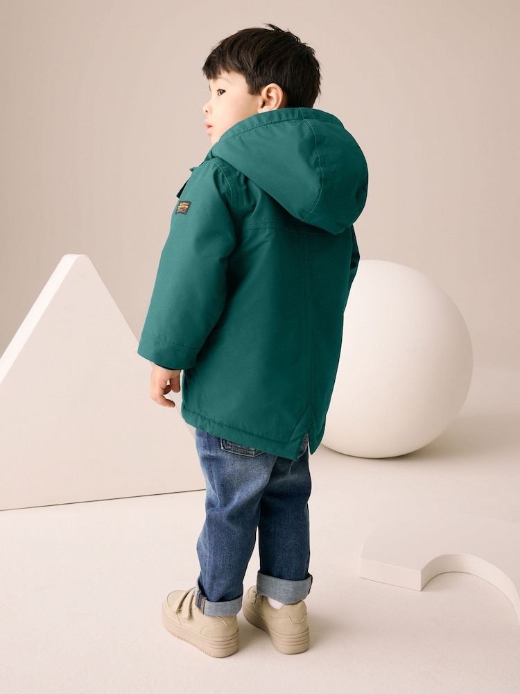 Forest Green Waterproof Borg Lined Parka Coat (3mths-7yrs) - Image 3 of 13