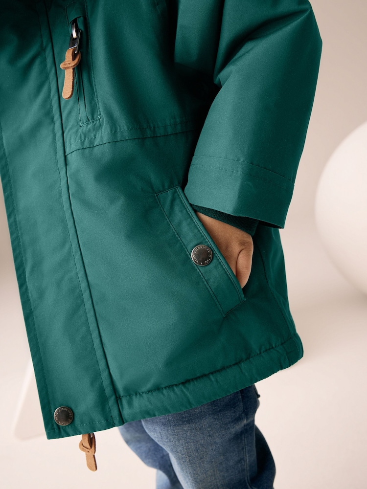 Forest Green Waterproof Borg Lined Parka Coat (3mths-7yrs) - Image 4 of 13