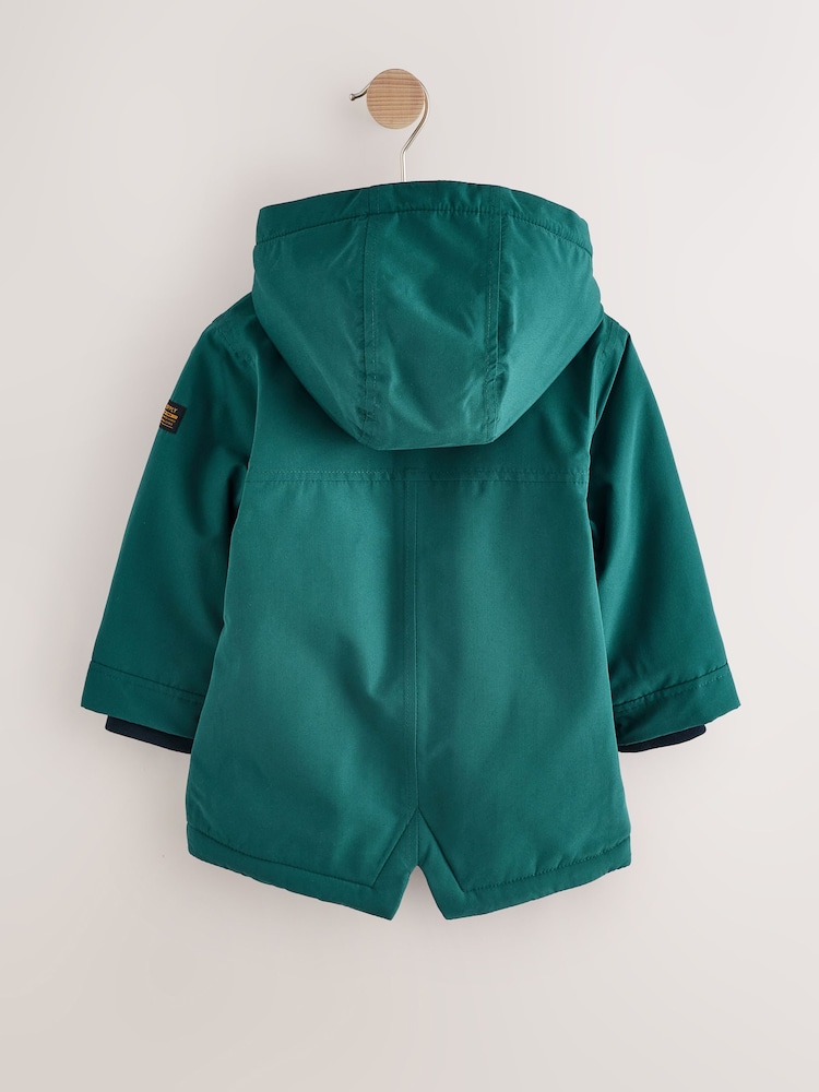 Forest Green Waterproof Borg Lined Parka Coat (3mths-7yrs) - Image 7 of 13