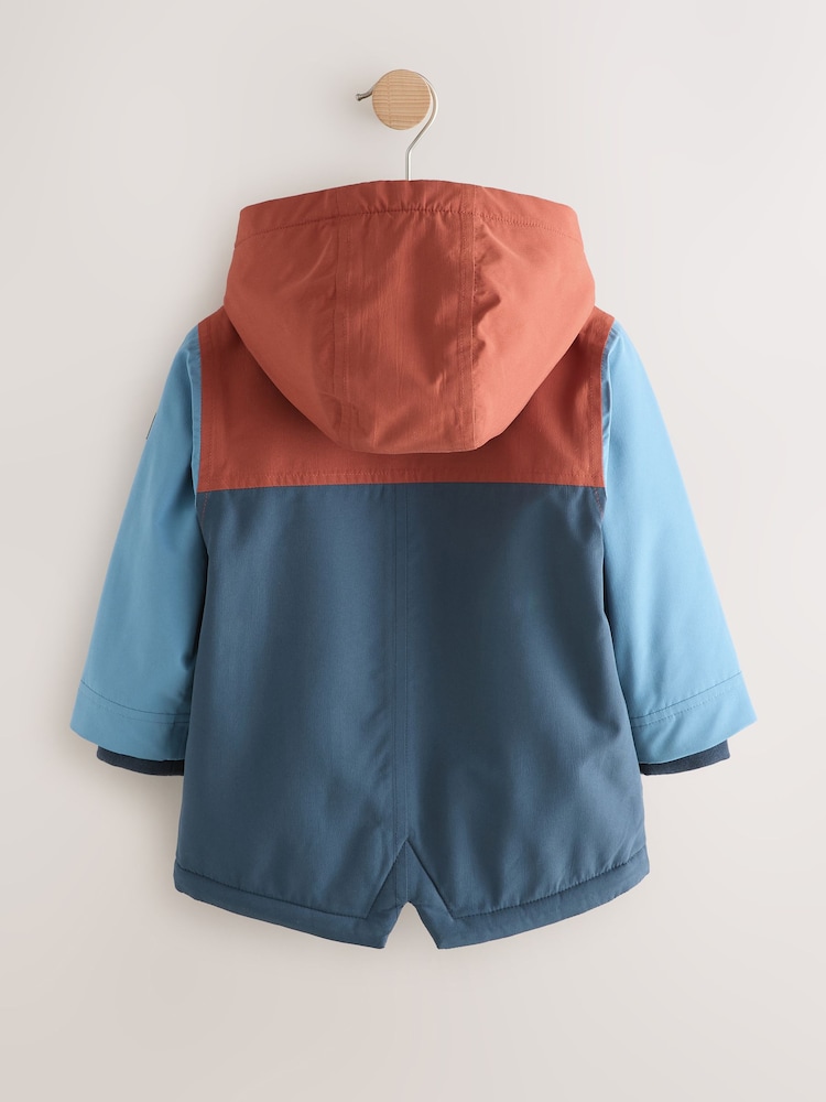 Navy/Red Colourblock Waterproof Borg Lined Parka Coat (3mths-7yrs) - Image 2 of 6