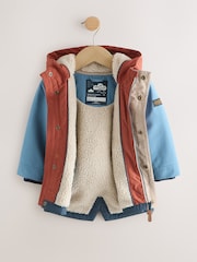 Navy/Red Colourblock Waterproof Borg Lined Parka Coat (3mths-7yrs) - Image 3 of 6