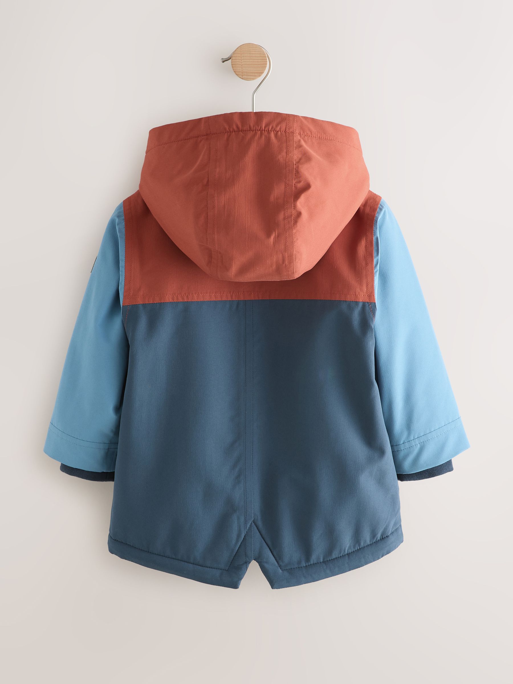 Buy Navy/Red Colourblock Waterproof Borg Lined Parka Coat (3mths-7yrs ...