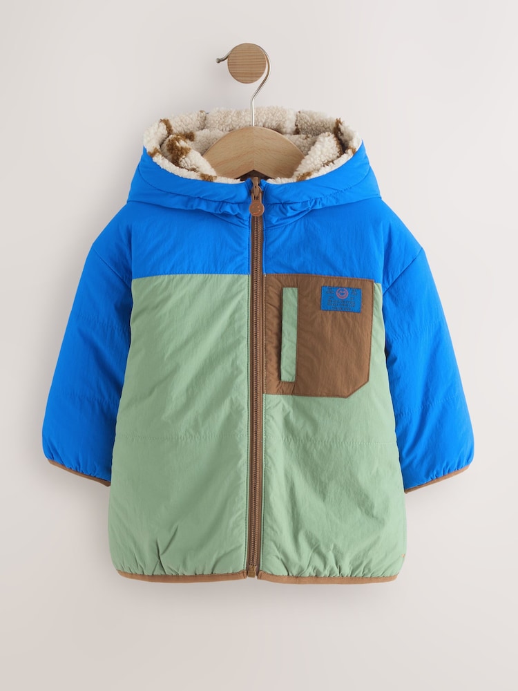 Blue/Green Reversible Borg Jacket (3mths-7yrs) - Image 1 of 9 Blue/Green Reversible Borg Jacket (3mths-7yrs) - Image 1 of 9