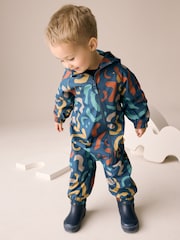 Multicoloured Smile Print Waterproof Fleece Lined Puddlesuit (3mths-7yrs) - Image 1 of 7
