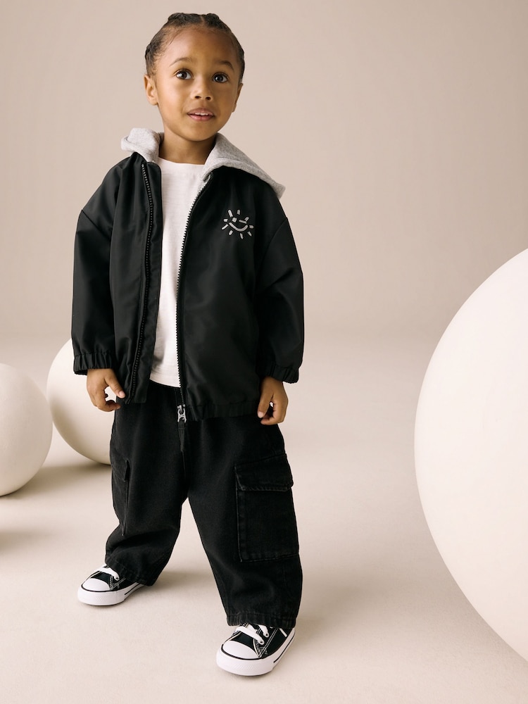 Black Hooded Bomber Jacket (3mths-7yrs) - Image 2 of 4