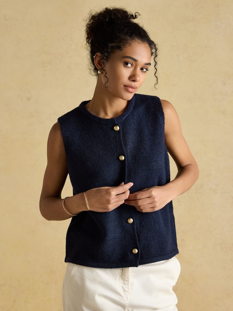 Joules Holly Navy Button Through Knitted Vest - Image 1 of 7