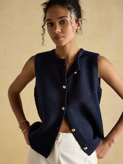 Joules Holly Navy Button Through Knitted Vest - Image 3 of 7