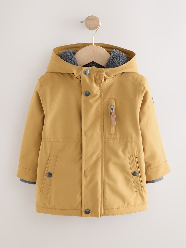Ochre Yellow Waterproof Borg Lined Parka Coat (3mths-7yrs) - Image 2 of 12