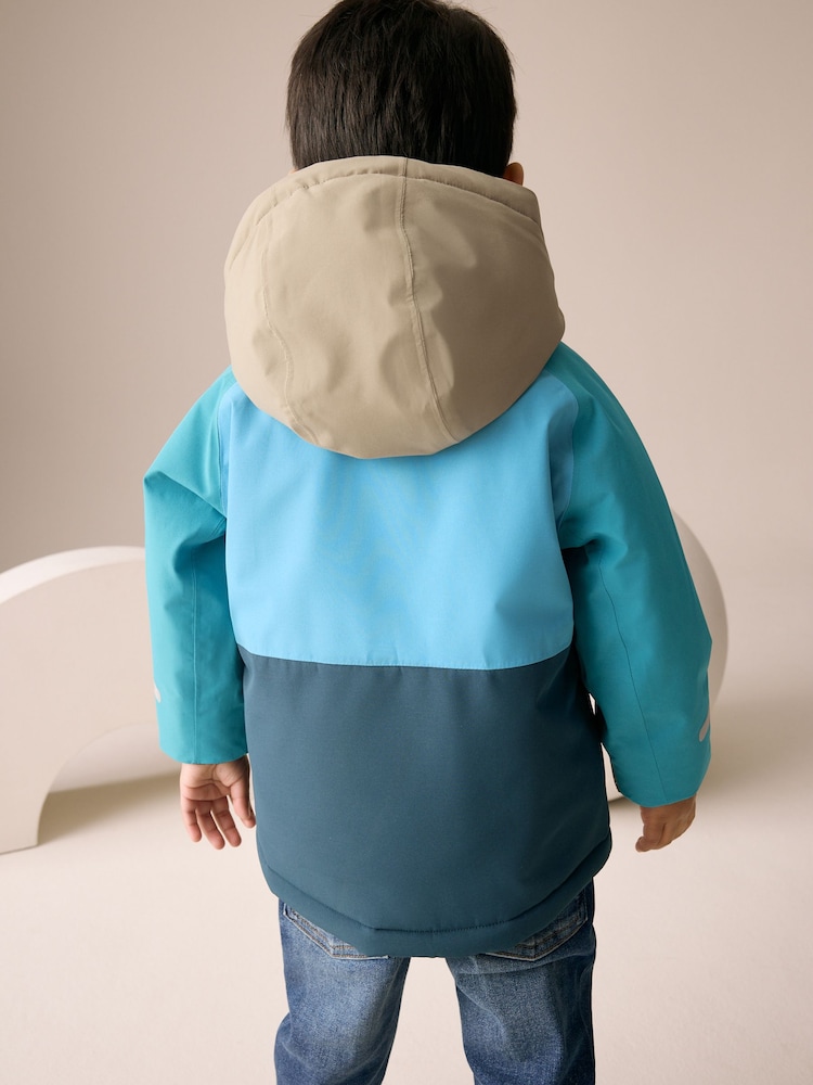 Navy/Turquoise Waterproof Warm Padded Coat (3mths-7yrs) - Image 2 of 11