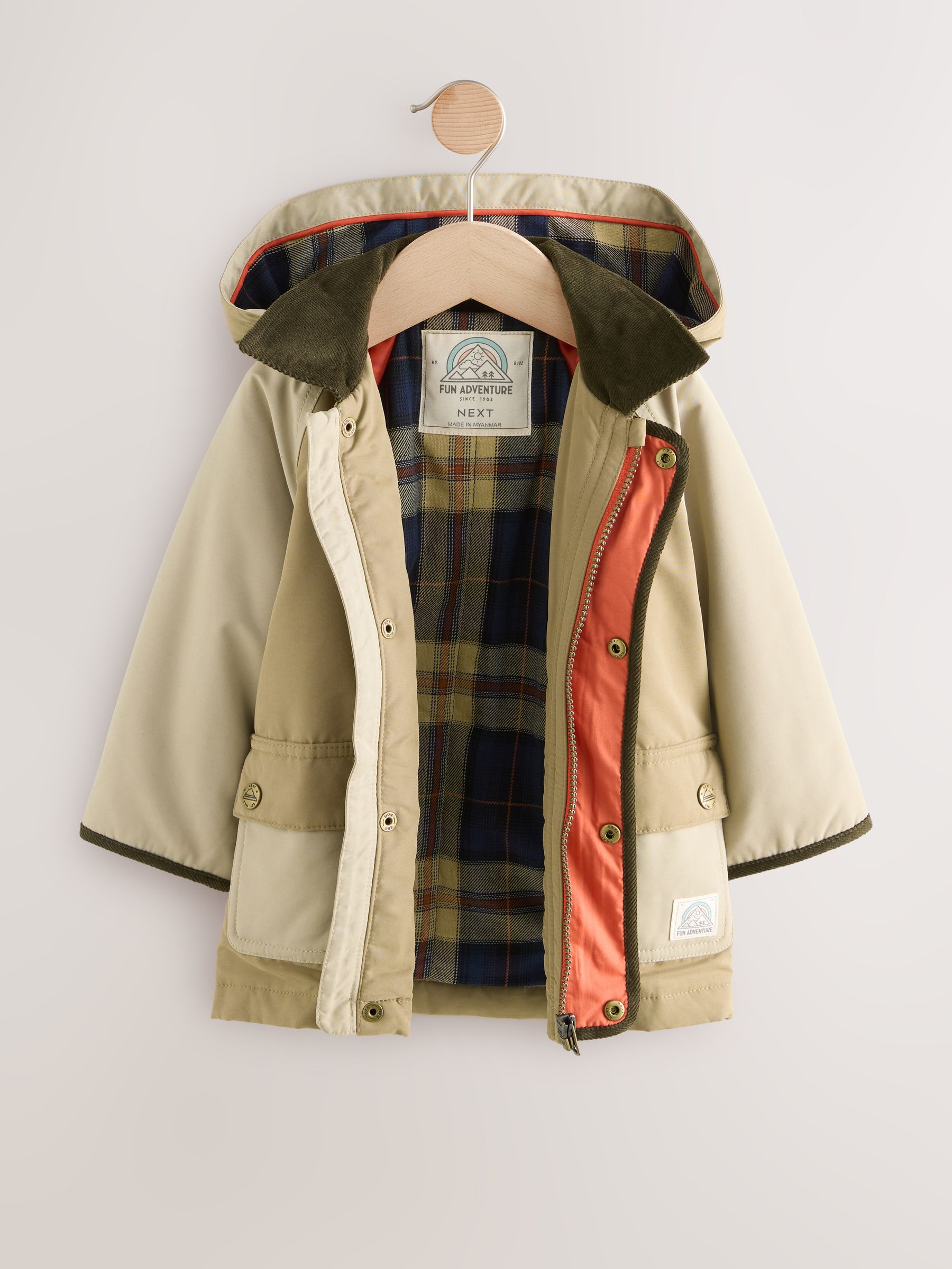 Buy Neutral Brown Hooded Cord Collar Shower Resistant Coat (3mths