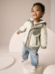 Khaki/Cream Colourblock Borg Jacket (3mths-7yrs) - Image 2 of 10