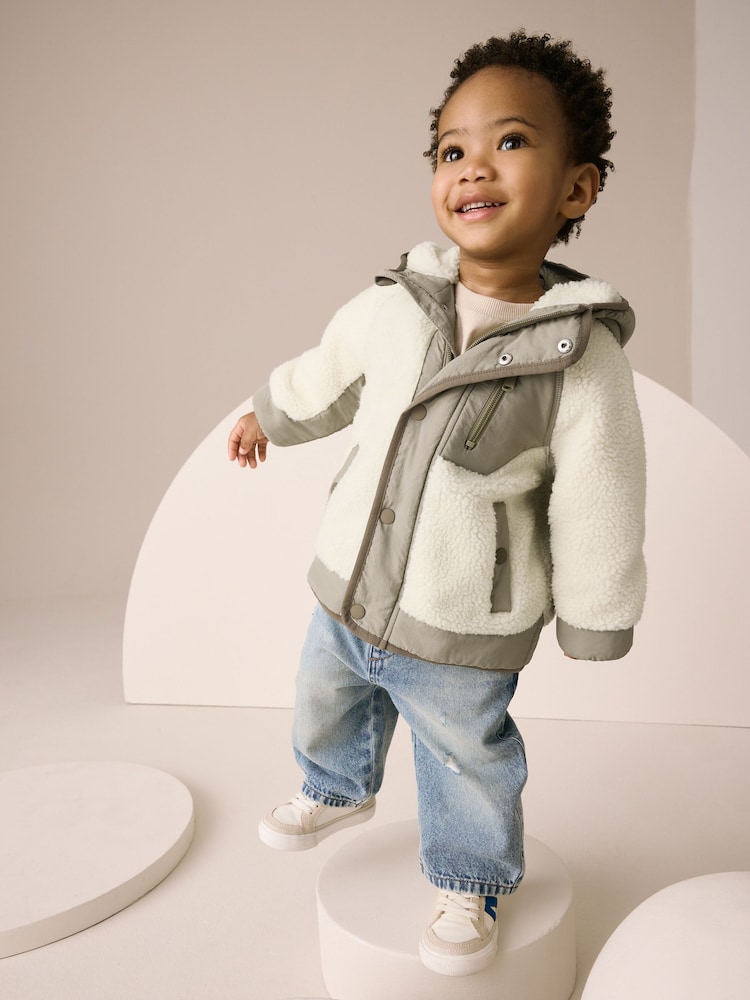 Khaki/Cream Colourblock Borg Jacket (3mths-7yrs) - Image 2 of 10 Khaki/Cream Colourblock Borg Jacket (3mths-7yrs) - Image 2 of 10
