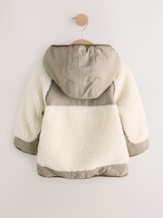 Khaki/Cream Colourblock Borg Jacket (3mths-7yrs) - Image 7 of 10