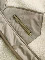 Khaki/Cream Colourblock Borg Jacket (3mths-7yrs) - Image 9 of 10