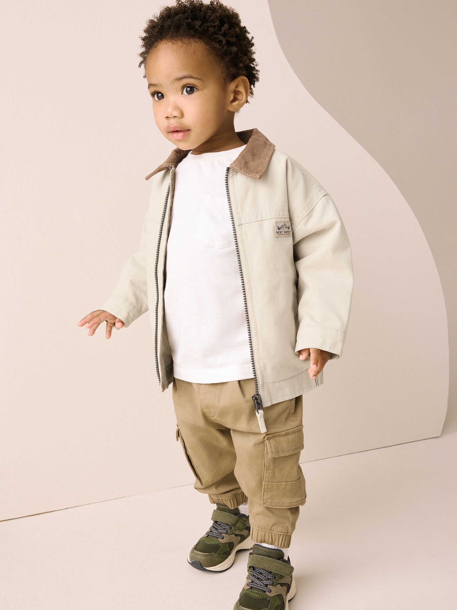 Buy Cream/Brown Cord Collar Canvas Bomber Jacket (3mths-7yrs) from