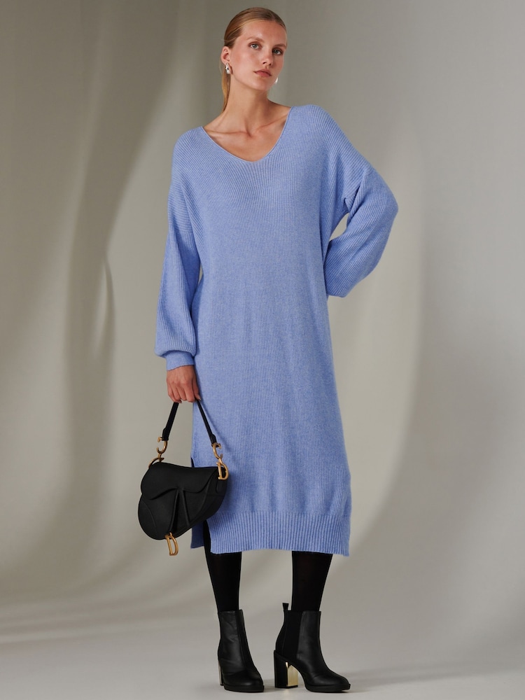 Jolie Moi Purple Long Sleeve Fine Knit Jumper Dress - Image 1 of 6