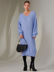 Jolie Moi Purple Long Sleeve Fine Knit Jumper Dress - Image 4 of 6