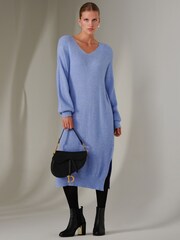 Jolie Moi Purple Long Sleeve Fine Knit Jumper Dress - Image 6 of 6