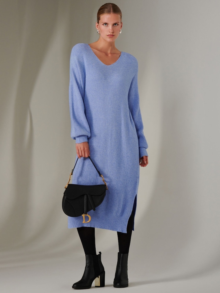 Jolie Moi Purple Long Sleeve Fine Knit Jumper Dress - Image 6 of 6