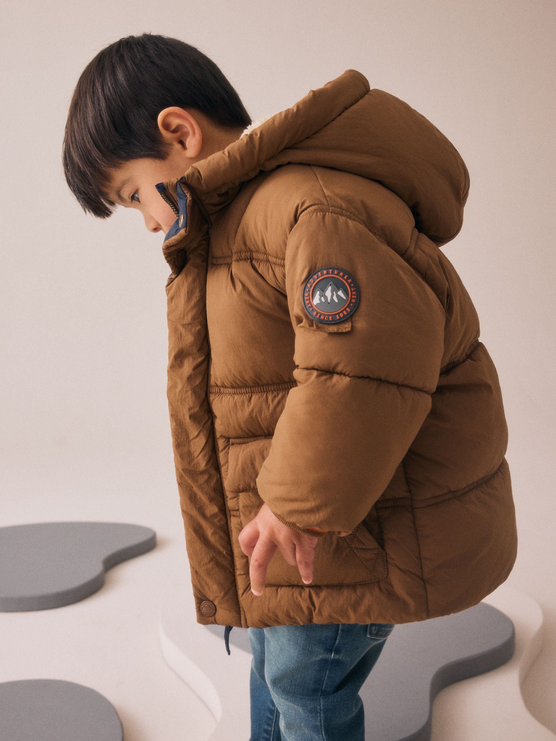 Buy Brown Borg Lined Padded Shower Resistant Coat (3mths-7yrs